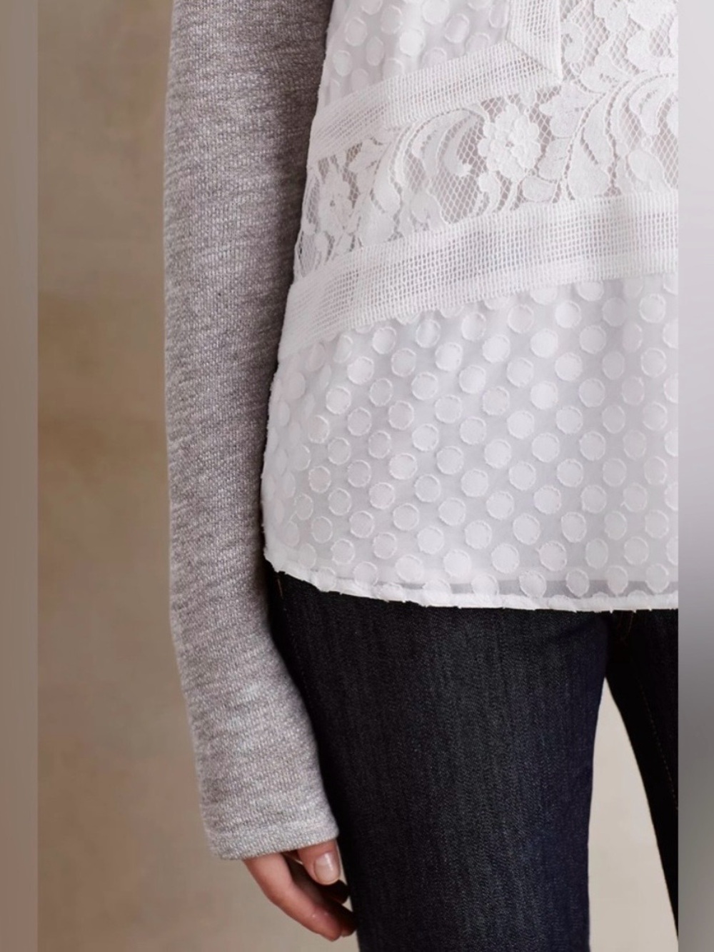 Anthropologie | Sunday in Brooklyn Panel Raglan Long-Sleeve Top Gray & White - Picture 2 of 6